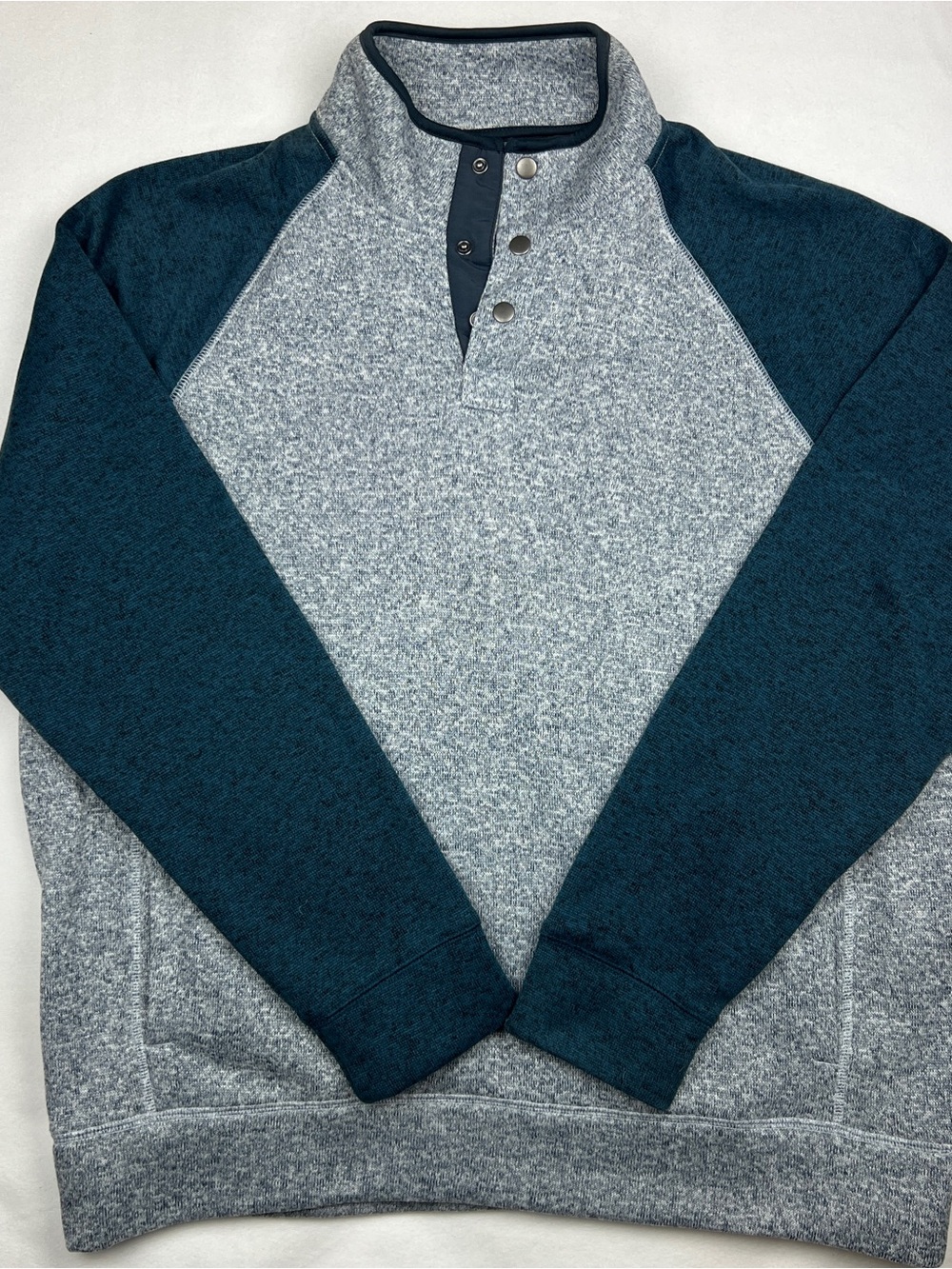 Sonoma Heathered Gray & Deep Teal Raglan Zip Mock Neck Sweater